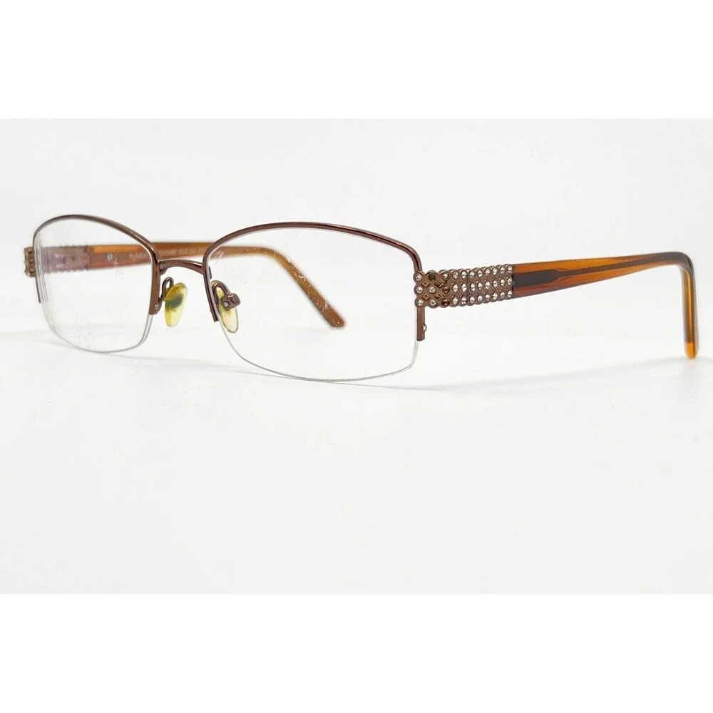Runway Couture Eyeglasses Womens Brown Half Rim Rhinestone ECE-224 51-17-135